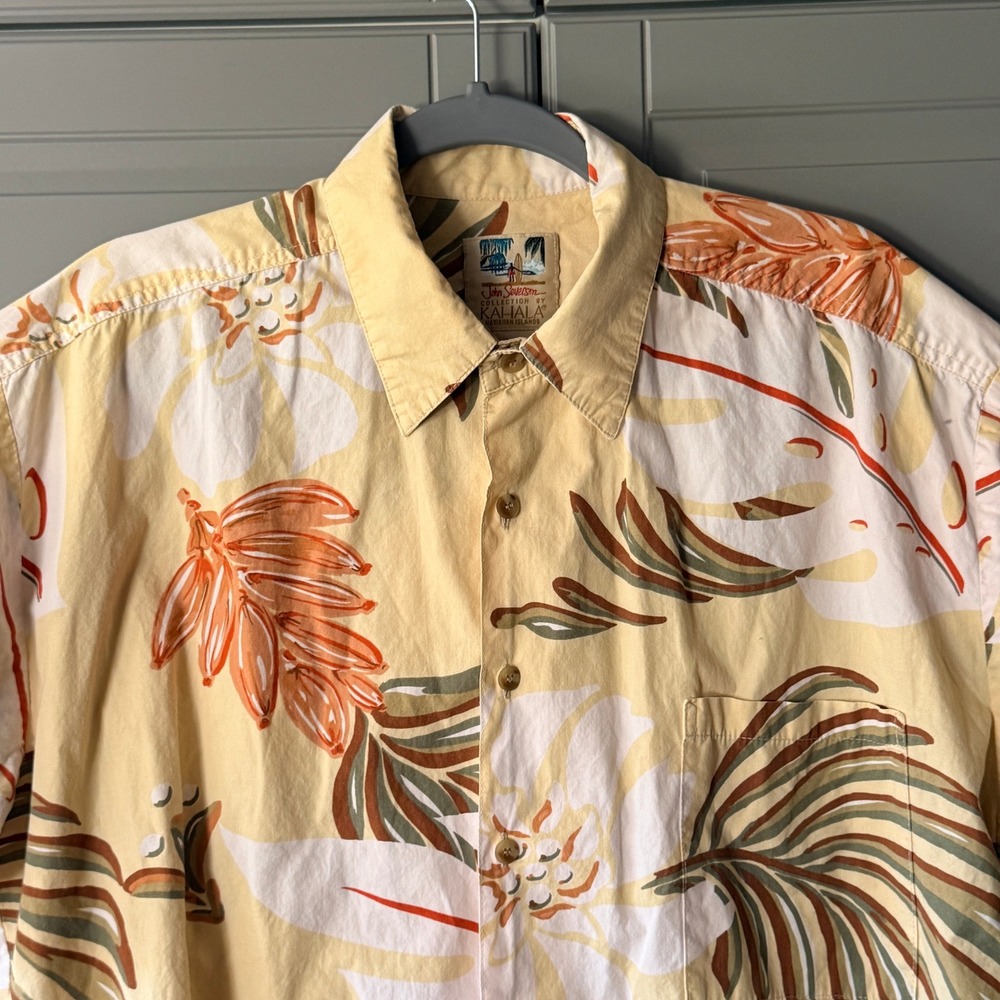 Kahala John Severson Vintage Mens Tropical Floral Hawaiian Shirt, Yellow, L‎ - Picture 3 of 12
